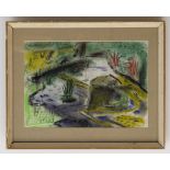 Norah Allison McGuinness, HRHA (1901-1980) "Lough Dan," coloured chalks, abstract lake scene, signed