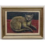Graham Knuttel, Irish, b. 1954 "Resting Cat," coloured Print on linen, signed, approx. 28cms x