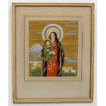 19th Century Japanese School "Our Lady of Japan," oils on silk, colourful depiction of Our Lady of