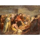 Attributed Nathaniel Dance (1735-1811)  "The Raising of Lazarus,"  oil sketch on canvas, laid on