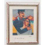 Graham Knuttel, Irish, b. 1954 "Sailor and Girl," coloured Print on linen, signed, approx. 32cms x
