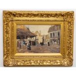 T.W. Hunt, 20th Century British  "French Market Scene," watercolour, depicting a  Busy Scene with
