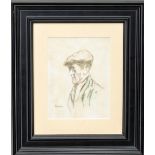 William Conor RHA, RA (1881 - 1968)  "Man In Flat Cap," crayon, approx. 20cms x 15cms (8" x 6")
