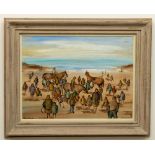 Gladys Maccabe, H.R.U.A., R.O.I., F.R.S.A.  (1918-2018) "The Pony Ride", depicting a busy beach