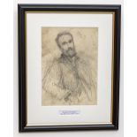 John Butler Yeats (1839 - 1922) "Portrait of a bearded Gentleman," pencil sketch, depicting a head