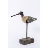 19th Century French School A carved wooden antique Snipe Gunning Decoy, with original paint on