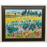 Elizabeth Cope, Irish, b. 1952 "Vegetables in a Cornfield," oils on canvas, approx 50cms h x 76cms w