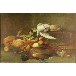 19th Century Continental School Still Life, "Dead Game and Fruit," O.O.C., 24" x 35 1/2" (60cms x