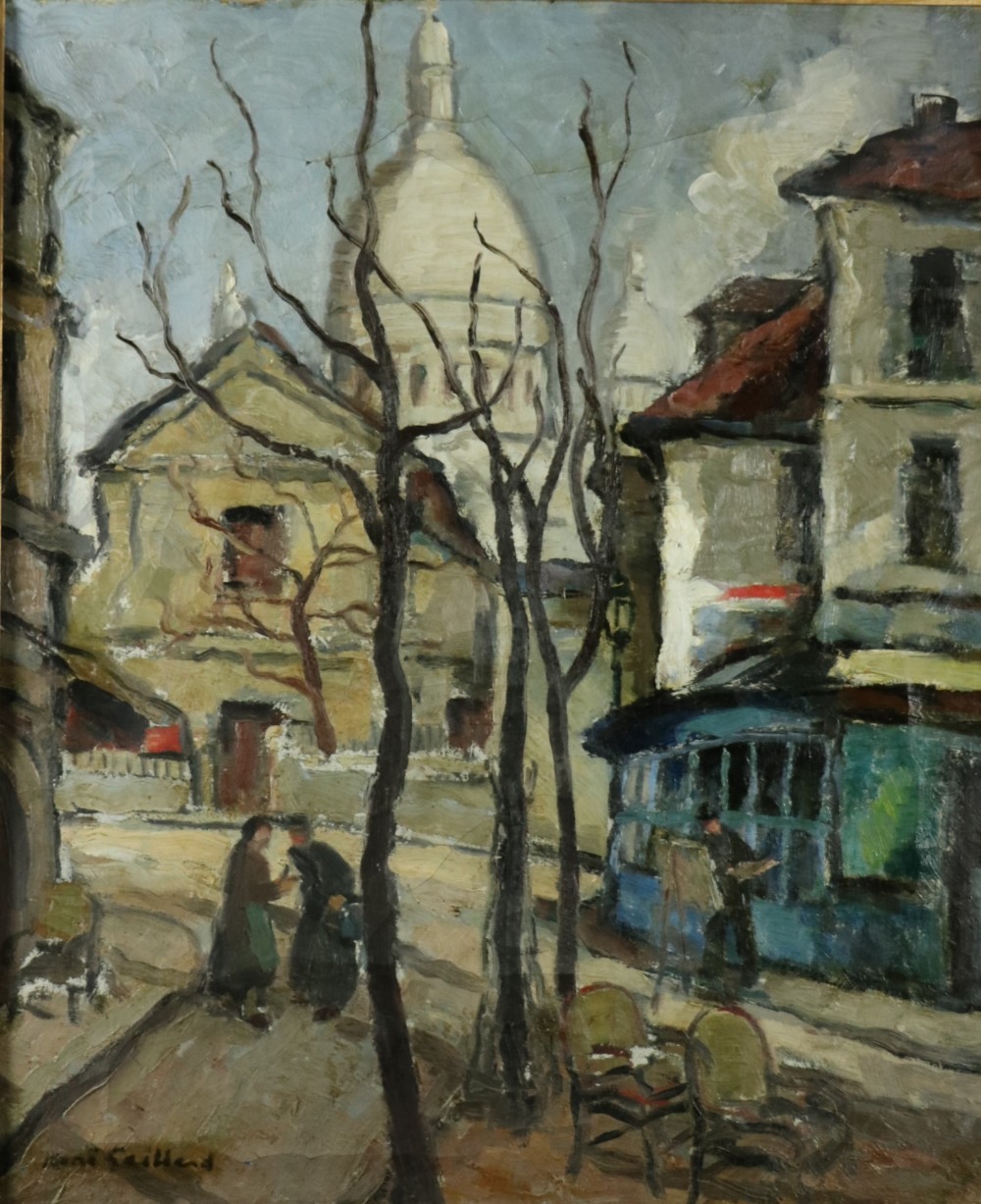 Rene Gaillard, French (XIX-XX) "Street Scene at Montmartre, Paris," O.O.C., depicting Figures in