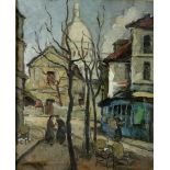 Rene Gaillard, French (XIX-XX) "Street Scene at Montmartre, Paris," O.O.C., depicting Figures in