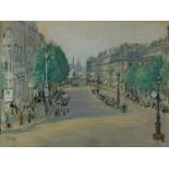 P.F. Grignon (XIX - XX) "Large Parisian Street Scene with Figures and Vehicles with Hotel des