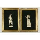 A pair of carved bone Relief Portraits, of a Gentleman & Lady, framed, 4" (10cms). (2)