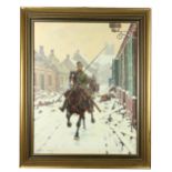 Hugo Ungewitter, German (1869-1947) "Two Uhlan Soldiers on horseback marching through snow-covered