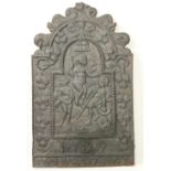 An good metal Fire Back, of arch design, the central panel depicting semi-nude ladies with