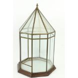 A very attractive brass and mahogany Terrarium, of architectural form, the octagonal frame with 17