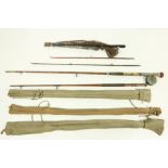 An Alcock light caster Fly Trout Rod, (two part), another Spelga Floor & Flello three part Rod,