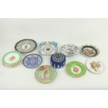 A set of 6 hand coloured floral Dessert Plates,  8 1/"2 (22cms); four other hand coloured Plates,