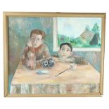20th Century Russian School "Looking for Inspiration," O.O.B., depicting two young boys seated