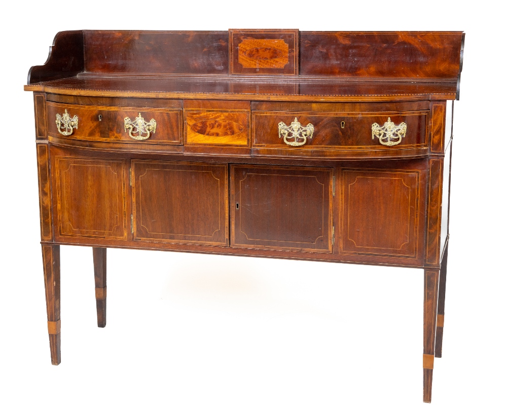 A good late 19th Century Irish inlaid and crossbanded mahogany bow fronted Sideboard, by Butler of