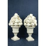A pair of large 19th Century cream crackleware porcelain Table Ornaments, modelled as Urns with