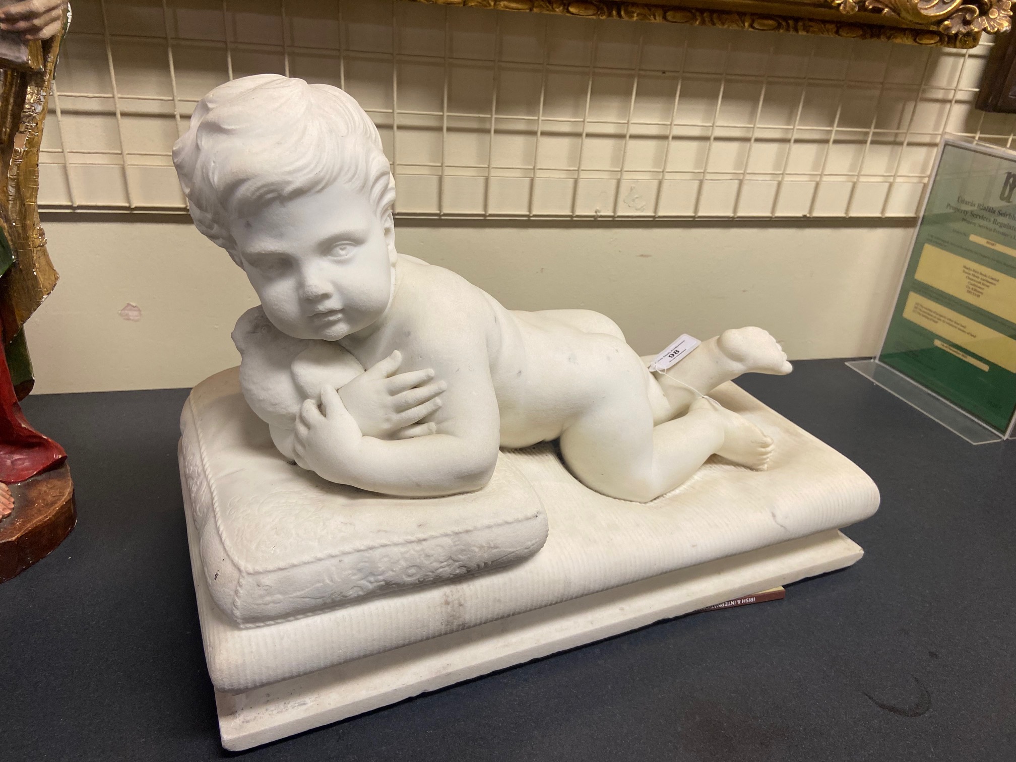 Pietro Franchi (1817 - 1878) Marble Sculpture of a recumbent naked Infant Boy, with arms wrapped - Image 20 of 20