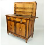 A rare George III Sheraton period satinwood Gentlemans Dressing Table, the lift top with wide