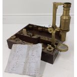 A good early 19th Century case mounted Nairne pattern compound monocular Chest Microscope, unsigned,