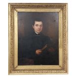 J.B. Brennan, A.R.H.A. (1825-1889) "Portrait of a Young Cleric, holding a book seated by a table,"