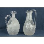 Two similar frosted glass Ice Water Jugs, each with ice cube cavity, 12" (31cms). (2)