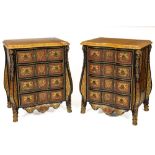 A pair of attractive Louis XV style Boulle Miniature Chests, of bowed shape, with moulded marble