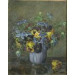 Early 20th Century English 'Bowl of Colourful Flowers,' oils on canvas board, 11 3/4' x 9 3/4' (