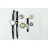 A marcasite Ladies Wrist Watch, an Omega de Ville Ladies Wrist Watch, two small Lockets, and other
