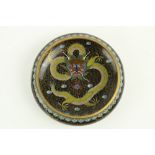 A good quality Japanese cloisonné Bowl, with three five claw dragons, on a dark ground with four