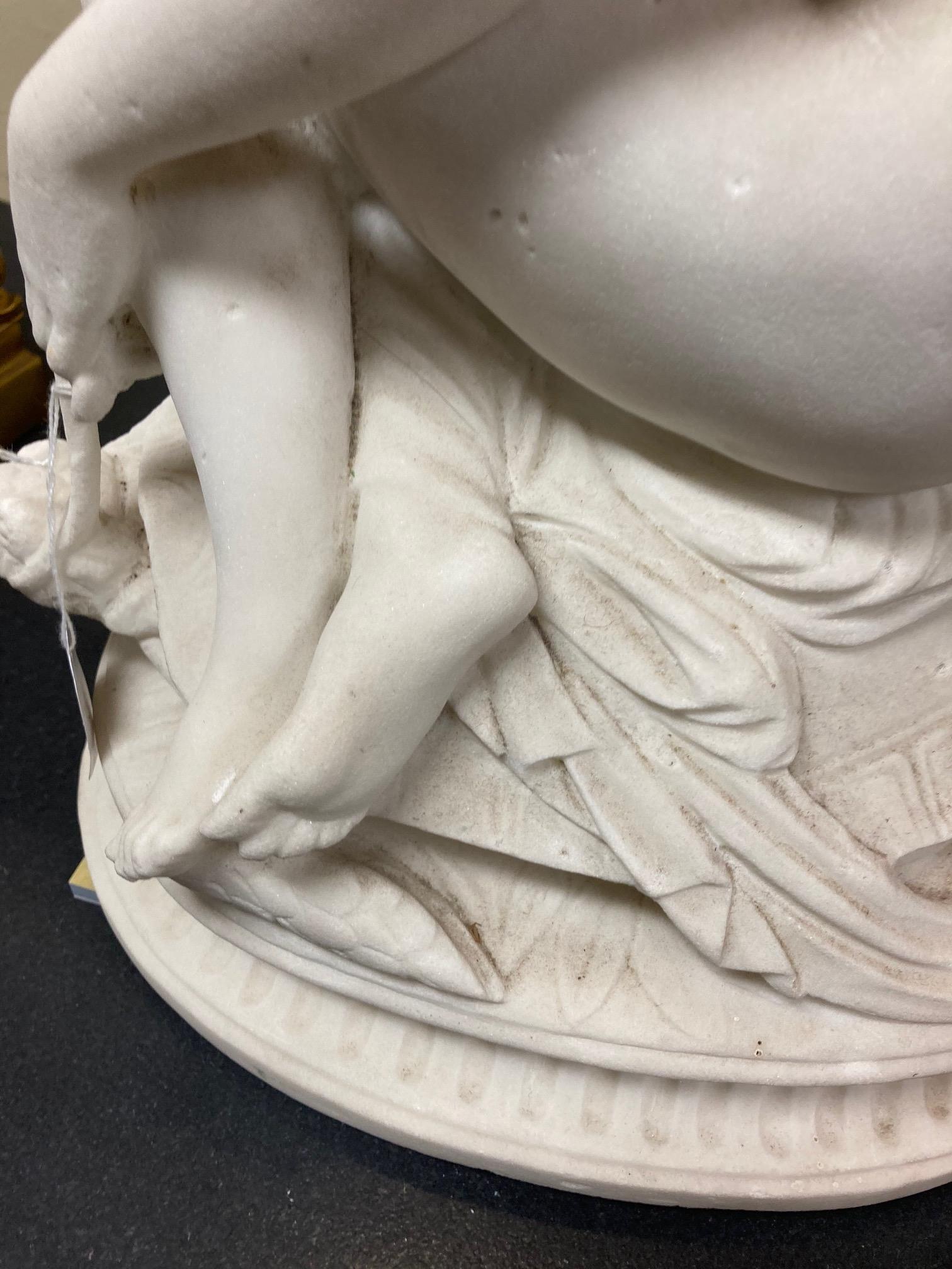 A 19th Century carved marble Group, a semi-nude Woman seated on a tortoise on oval base, 20" ( - Image 19 of 24