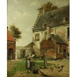 F. Meyers, 19th Century Continental School A large "Courtyard Scene with large building and