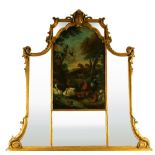 A very attractive carved giltwood Trumeau Mirror, the ornate frame with cartouche above an 18th