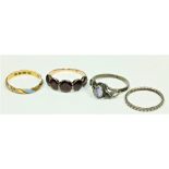 A five stone garnet Ring, and three other varied Rings. As a lot, w.a.f. (4)