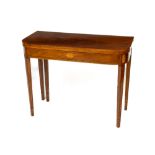 A George IV period Irish inlaid and ebony strung mahogany fold-over Tea Table, probably Cork, with D