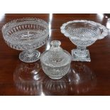 A good cutglass stemmed Bowl, with scallop edge on square stepped foot, 8 1/2" (22cms); a larger