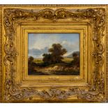 Attributed to George Cole (1810 - 1883) "Landscape with Figures on a Country Lane," O.O.P., 8 1/2" x