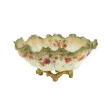 A colourful Moore Brothers porcelain floral decorated Centre Bowl, on gilt rustic base, 11 1/2" (