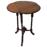 A small walnut drop leaf Occasional Table, with three demi-lune flaps on bamboo shaped turned
