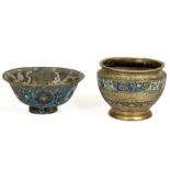 An early Chinese cloisonné Bowl, profusely decorated with colourful flowers, 10" (26cms), together