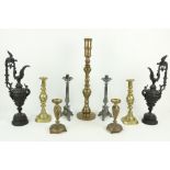 A pair of bronzed Spelter Neo-classical Mantlepiece Ewers, 19 1/2" (50cms), a pair of silver