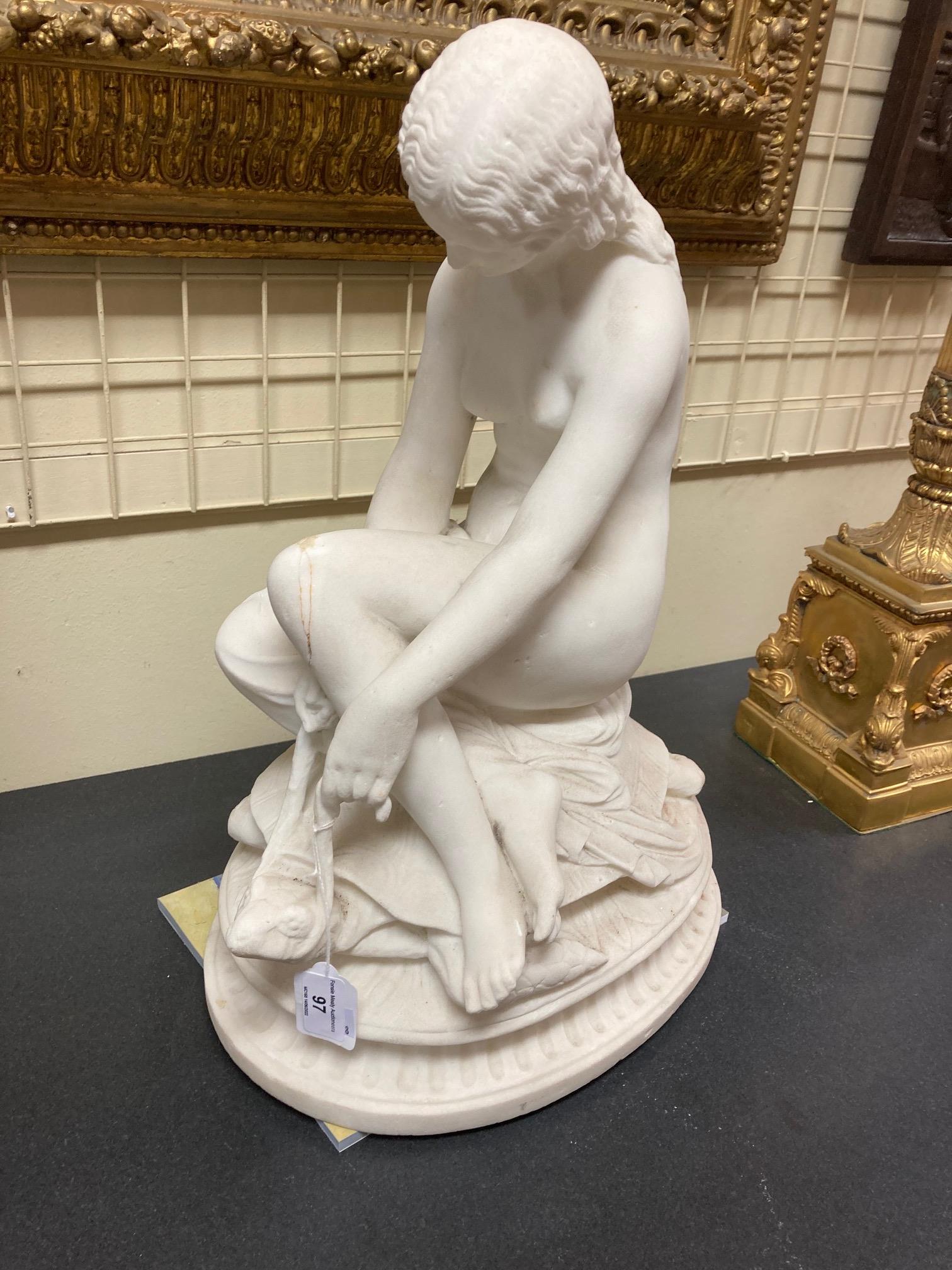 A 19th Century carved marble Group, a semi-nude Woman seated on a tortoise on oval base, 20" ( - Image 8 of 24