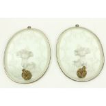 A pair of attractive oval etched glass Girandole Mirrors, each with single glass and brass candle