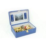 Blue Jewellery Box: Varied collection of silver and other Bangles including one with micro-mosaic