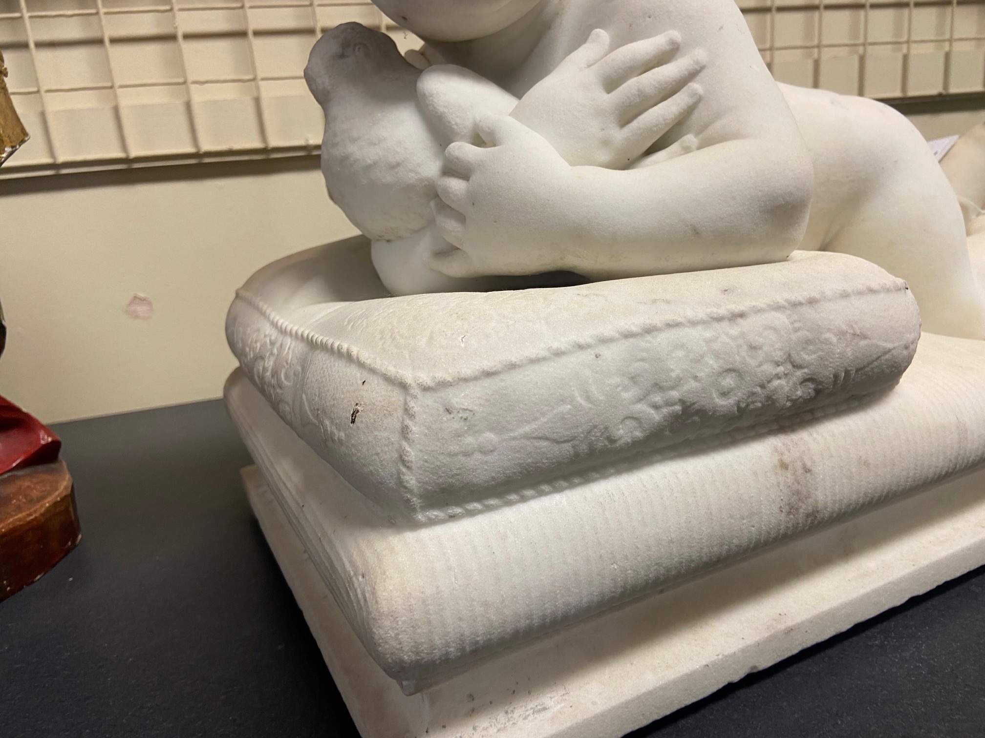 Pietro Franchi (1817 - 1878) Marble Sculpture of a recumbent naked Infant Boy, with arms wrapped - Image 17 of 20
