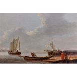 Circle of William Anderson (1757 - 1837)  'Fisherfolk in a Harbour,' O.O.P., 8' x 13 1/2' (20cms x