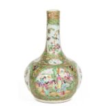 A colourful Cantonese porcelain long neck Bottle Vase, 19th Century, decorated in the Famille Rose